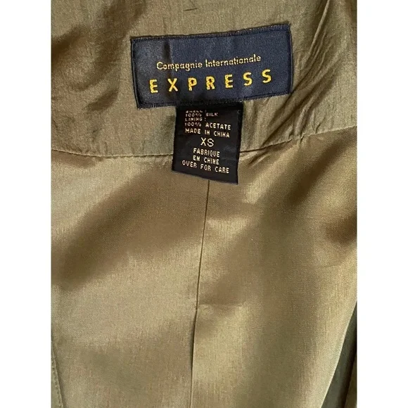 Vintage 90's Express Silk Blazer Olive Green Oversized Blazer - Picture 2 of 8